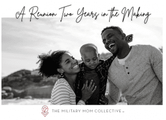 family laughing together in a black and white photo with "A Reunion Two Years in the Making" in text and MMC logo