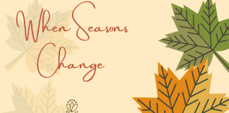 When Seasons Change fall leaves in green and orange with faded leaves on a pale yellow background with "When Seasons Change" in text and MMC logo