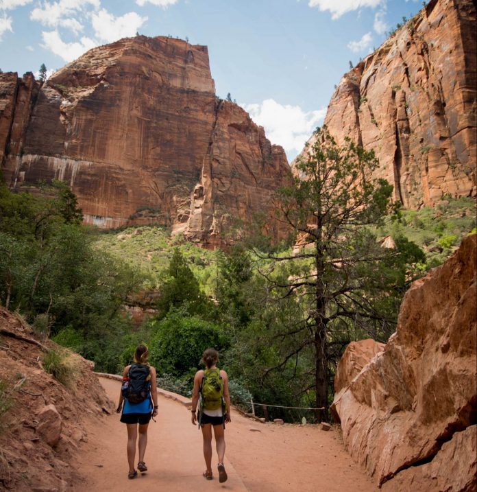 two women hiking in Zion National Park