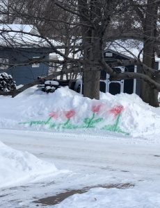 red roses painted in the snowdrift