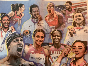 a mural of Olympic athletes