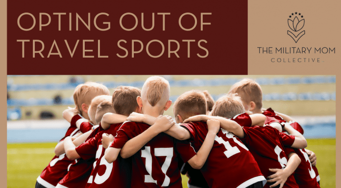 kids in soccer uniforms huddled together with "Opting Out of Travel Sports) in text and MMC logo