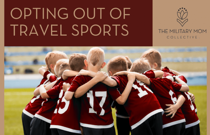 kids in soccer uniforms huddled together with "Opting Out of Travel Sports) in text and MMC logo