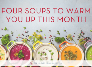 various soups in tureens with "Four Soups to Warm You Up this Month" in text and MMC logo