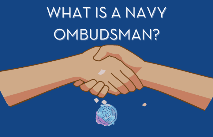 cartoon hands shaking with "What is a Navy Ombudsman?" in text and MMC logo