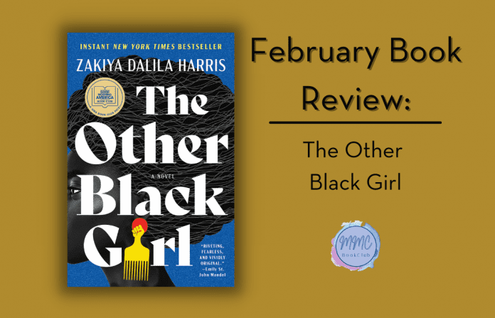 The Other Black Girl book with "February Book Review: The Other Black Girl" in text and MMC Book Club logo