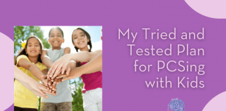 groups of kids with hands together on a purple background with "My Tried and Tested Plan for PCSing with Kids" join text and MMC logo