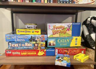 Bookshelf with family games