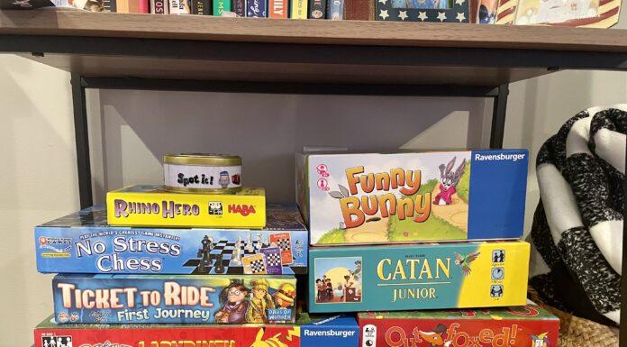 Bookshelf with family games