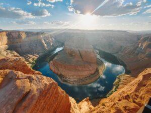 Horseshoe Bend natural landmark near sunset in Northern Arizona