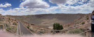 panoramic view of a meteor crater in Arizona
