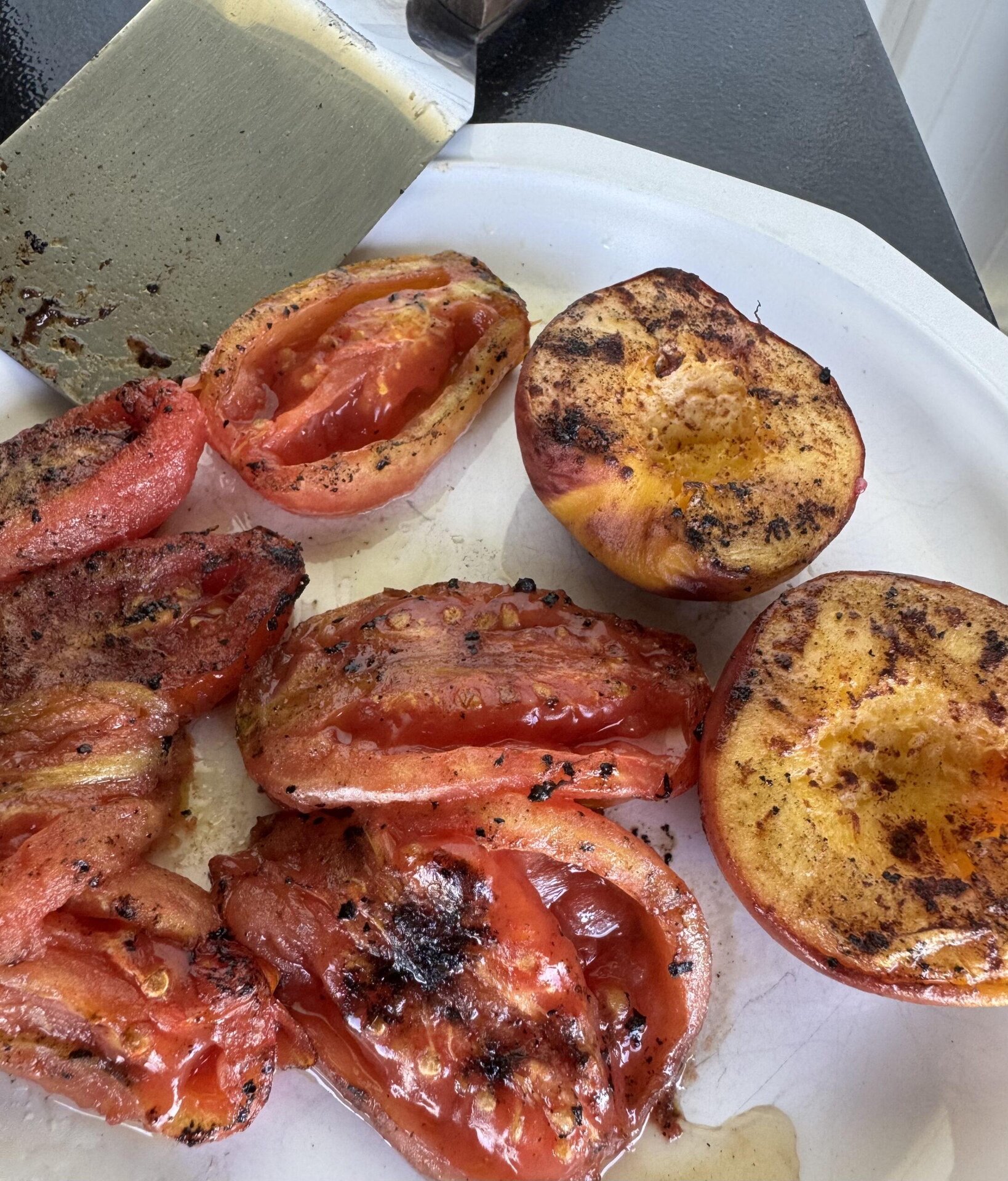 grilled tomatoes and peaches