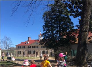 Mount Vernon entrance with children in foreground - Remembering President's Day
