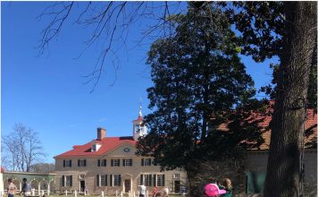 Mount Vernon entrance with children in foreground - Remembering President's Day