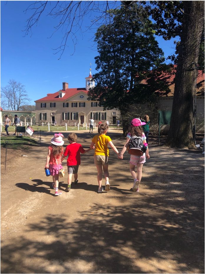 Mount Vernon entrance with children in foreground - Remembering President's Day