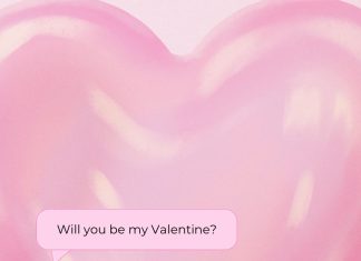 A text message between spouses that says "Be my Valentine?" and the response is, "Help me with the dishes?"