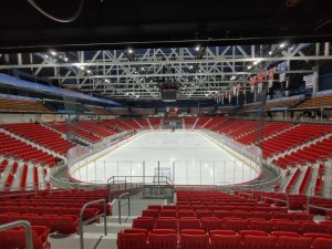 Olympic ice rink with red seating