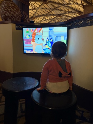 Child Sitting and watching Bluey episode
